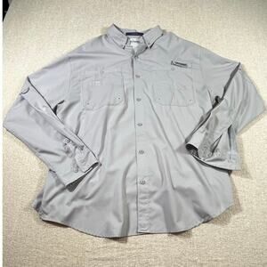 Columbia Men’s Large Gray Tamiami Long Sleeve Button Front Vented Fishing Shirt